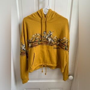 Wrangler Retro Cropped Cinched Waist Western Hoodie Large Mustard/Gold